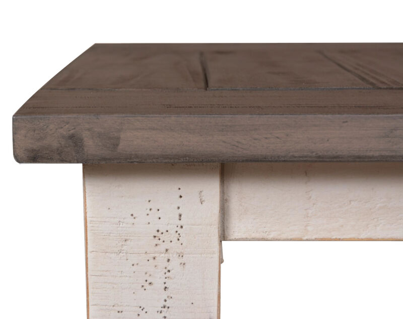 Rustic French 18 in. Cottage White and Brown Rectangular Wood End Table