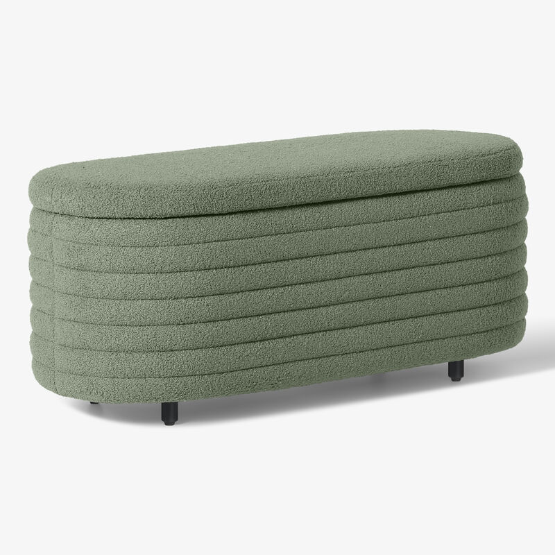 WestinTrends 42" Wide Mid-Century Modern Upholstered Teddy Sherpa Tufted Oval Storage Ottoman Bench
