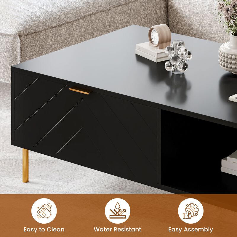 47in Rectangle Wood Mid-Century Modern Coffee Table with 2 Drawers