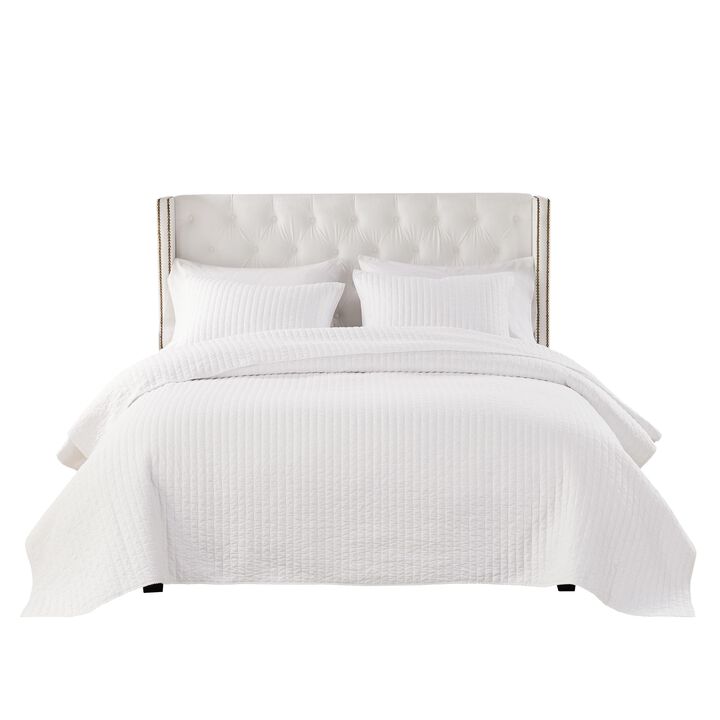 Xumi 3pc Full Queen Quilt and Pillow Sham Set, Channel Style Antique White