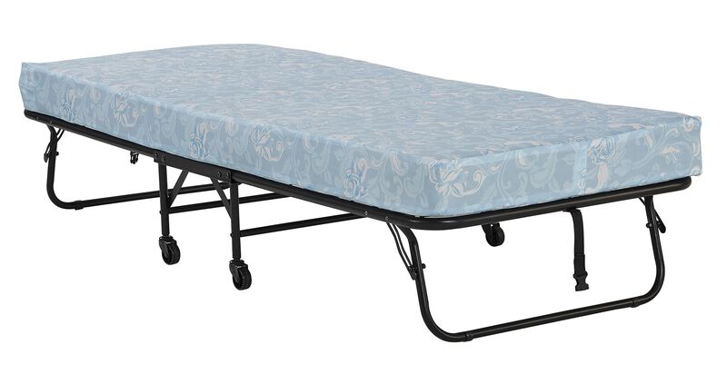 Barry Folding Black Guest Bed with 4 Inch Blue Floral Mattress