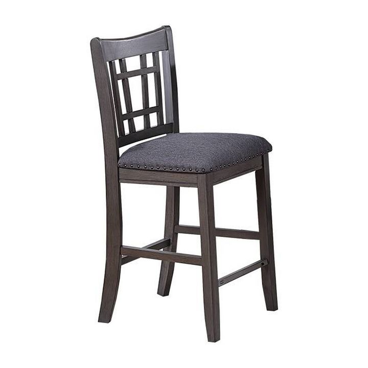 Raha Counter Stool Chair, Nailhead Trim, Open Square Back, Dark Gray - Benzara