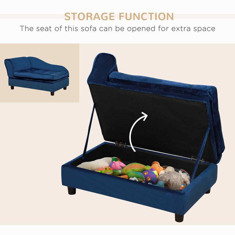 Blue Pet Lounger: Sofa Bed with Storage for Cats and Small Dogs