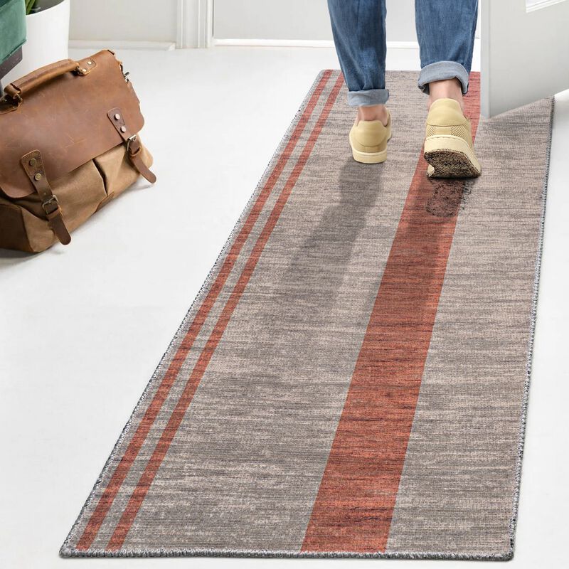 Raita Modern Distressed Stripe Machine Washable Area Rug