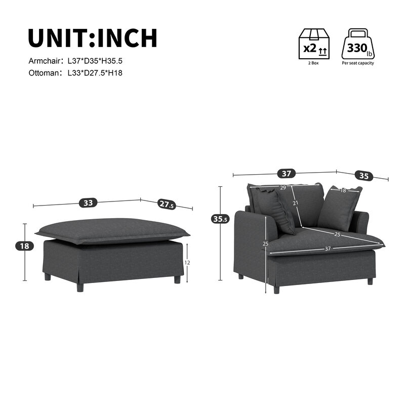 Merax Chenille Single Sofa with 1 Movable Ottoman