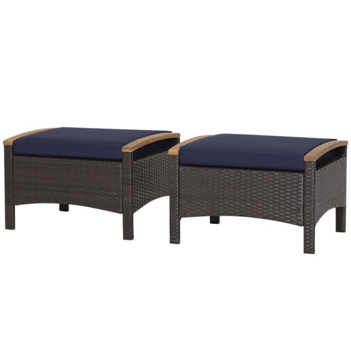 Hivvago Set of 2 Wicker Patio Ottoman Fade-Resistant Foot Rest with Cushion