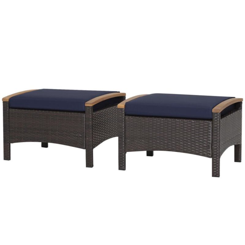 Hivvago Set of 2 Wicker Patio Ottoman Fade-Resistant Foot Rest with Cushion