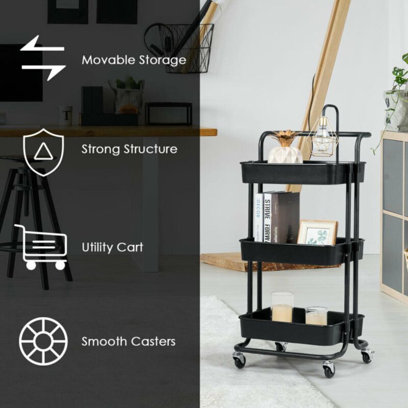 Hivvago 3-Tier Utility Cart Storage Rolling Cart with Casters