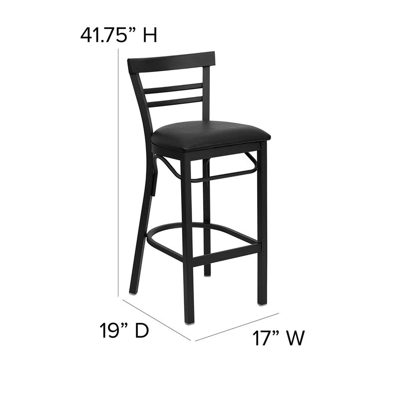 Flash Furniture HERCULES Series Black Two-Slat Ladder Back Metal Restaurant Barstool - Black Vinyl Seat