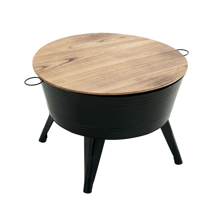 Farmhouse Rustic Cocktail Table Distressed Metal Accent Wood Top