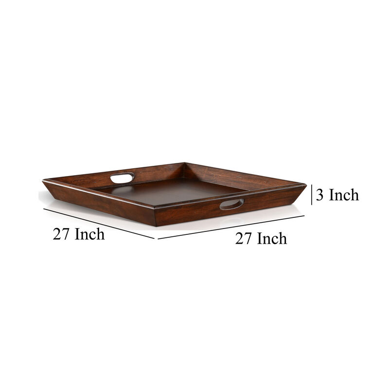 Odel Decorative Serving Tray, 27x27 Square Dark Brown Mahogany Wood - Benzara