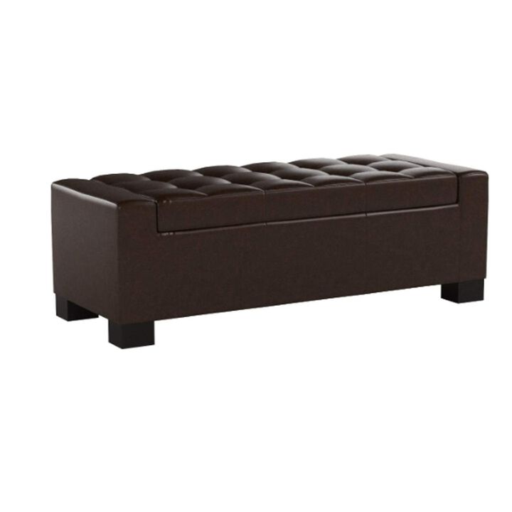Liani Ottoman Bench, Storage Top, 50 Inch Dark Brown Bonded Leather - Benzara