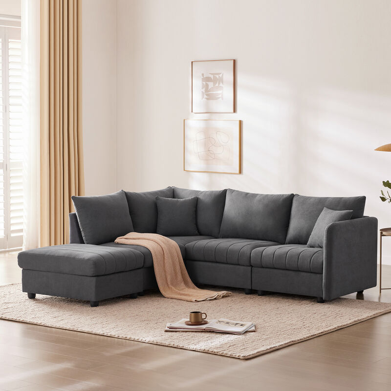 Merax 5-Seat Sofa Couch with Convertible Ottoman
