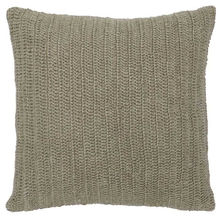 Square Fabric Throw Pillow with Hand Knit Details and Knife Edges, Brown-Benzara