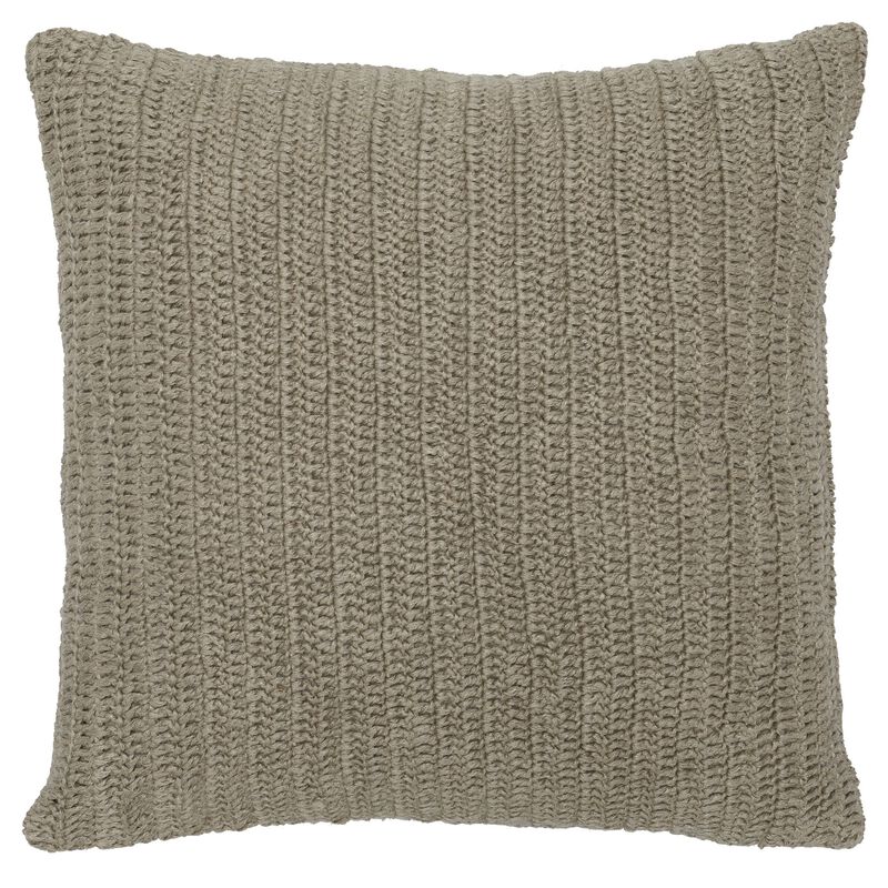 Square Fabric Throw Pillow with Hand Knit Details and Knife Edges, Brown-Benzara