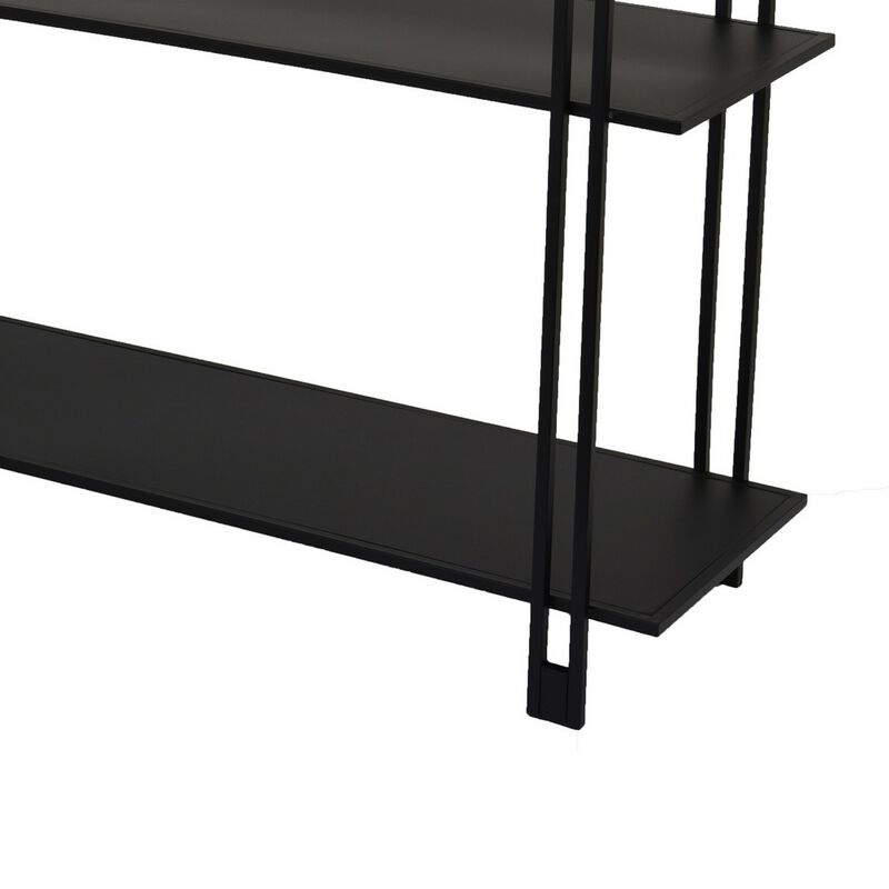 Rasha 3 Tier Storage Rack Rack, Spacious Shelves, Black Metal, 44 Inch - Benzara