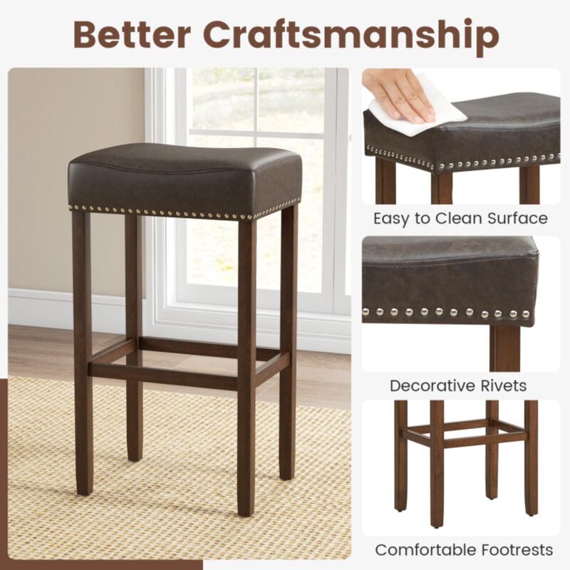 Hivvago Upholstered Bar Stools Set of 2 with Footrests for Counter