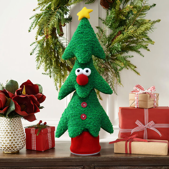 LuxenHome Animated Singing Green 17" Tall Christmas Tree Holiday Decoration, Battery Operated