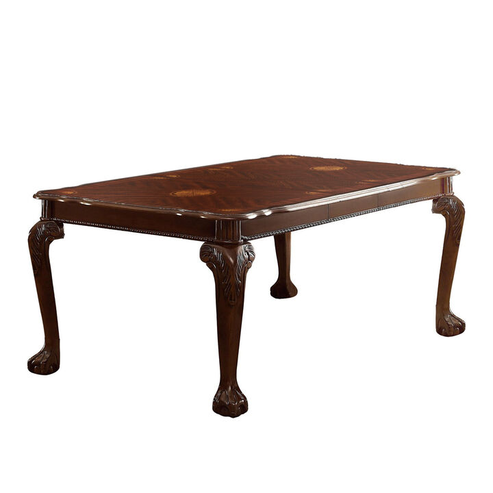 Wooden Extendable Leaf Dining Table with Cabriole Legs, Dark Brown - Benzara