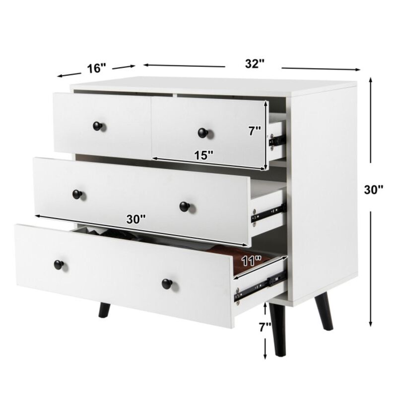 Hivvago 4 Drawers Dresser Chest of Drawers Free Standing Sideboard Cabinet-White