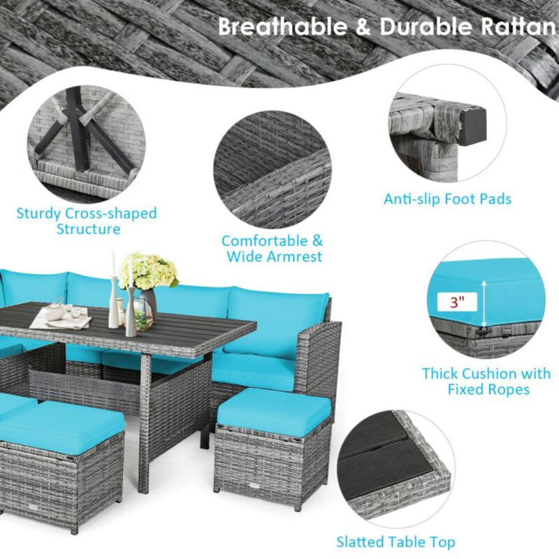 Hivvago 7 Pieces Outdoor Wicker Sectional Sofa Set with Dining Table
