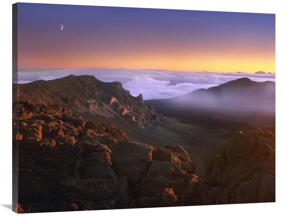 Sunrise and crescent moon overlooking Haleakala Crater, Maui, Hawaii-Canvas Art-40x30