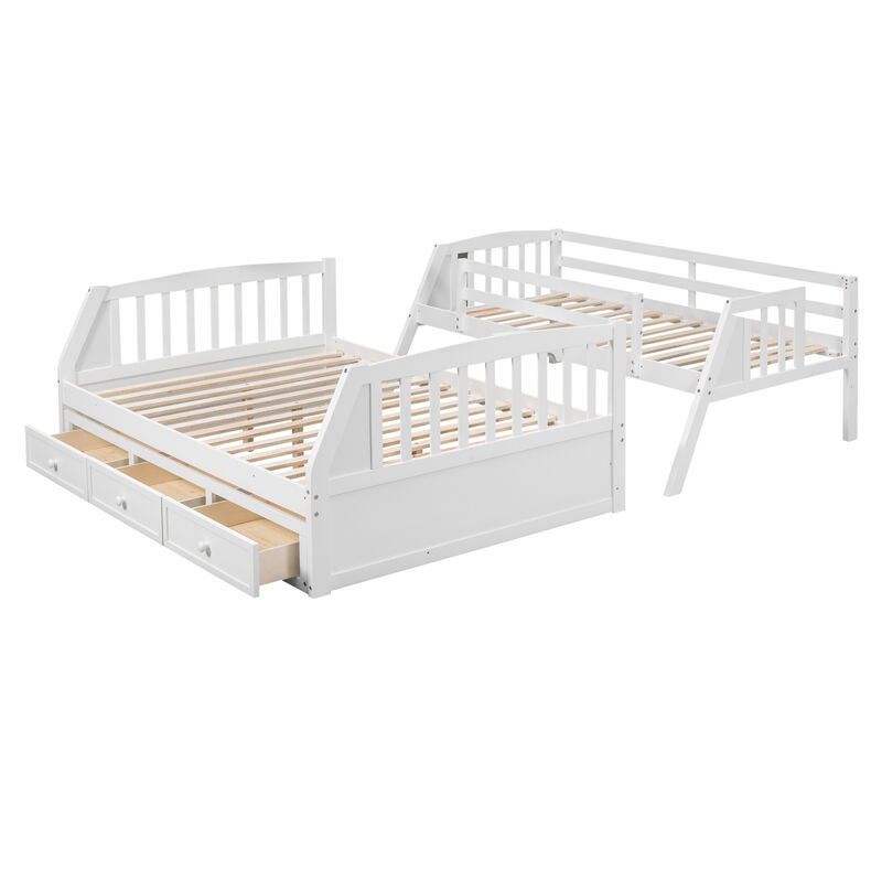Twin-Over-Full Bunk Bed With Drawers, Ladder And Storage Staircase