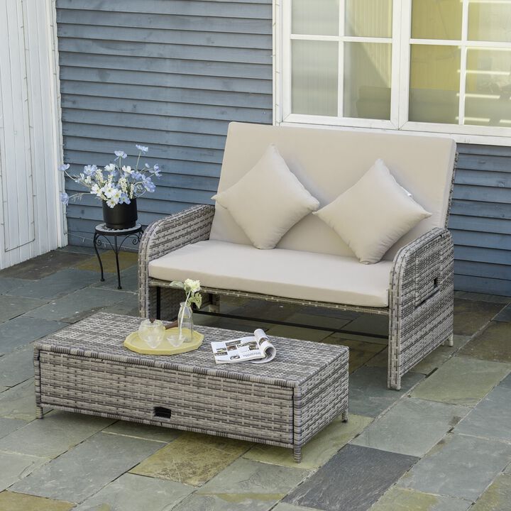 Woven Outdoor Lounge: 2-Seater Rattan Sofa with Storage