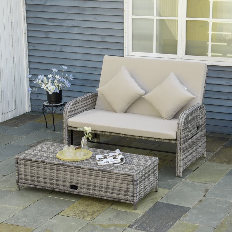 Woven Outdoor Lounge: 2-Seater Rattan Sofa with Storage