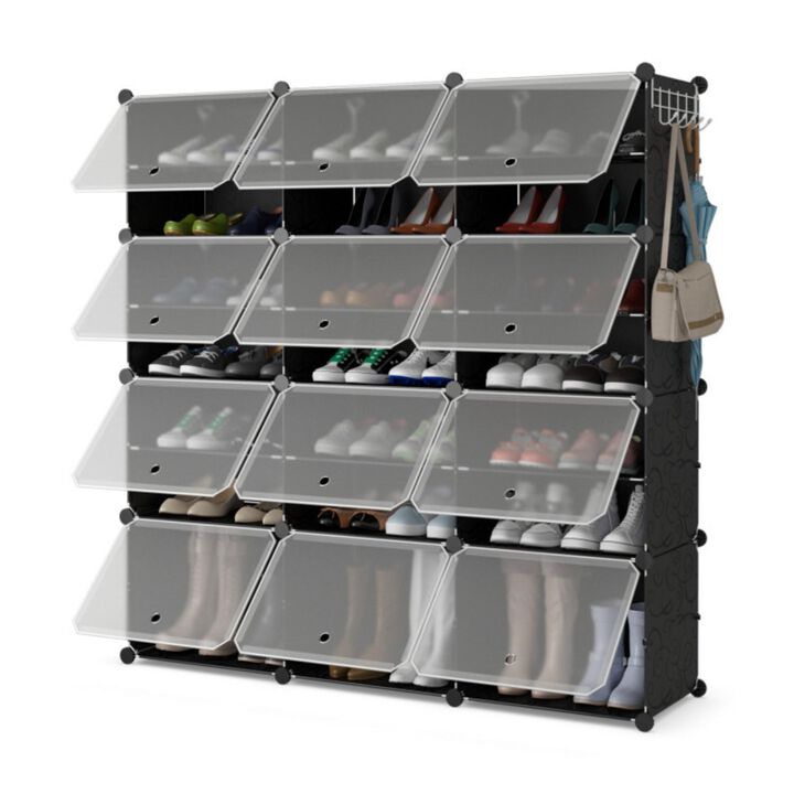 Hivvago 12-Cube 48 Pairs Portable Shoe Shelves with Hook-Black