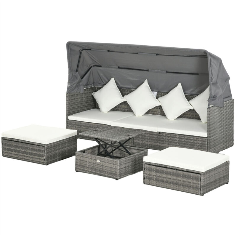Outdoor Rattan Patio Set, 4-Piece Wicker Sofa & Table Set for Garden, Deck