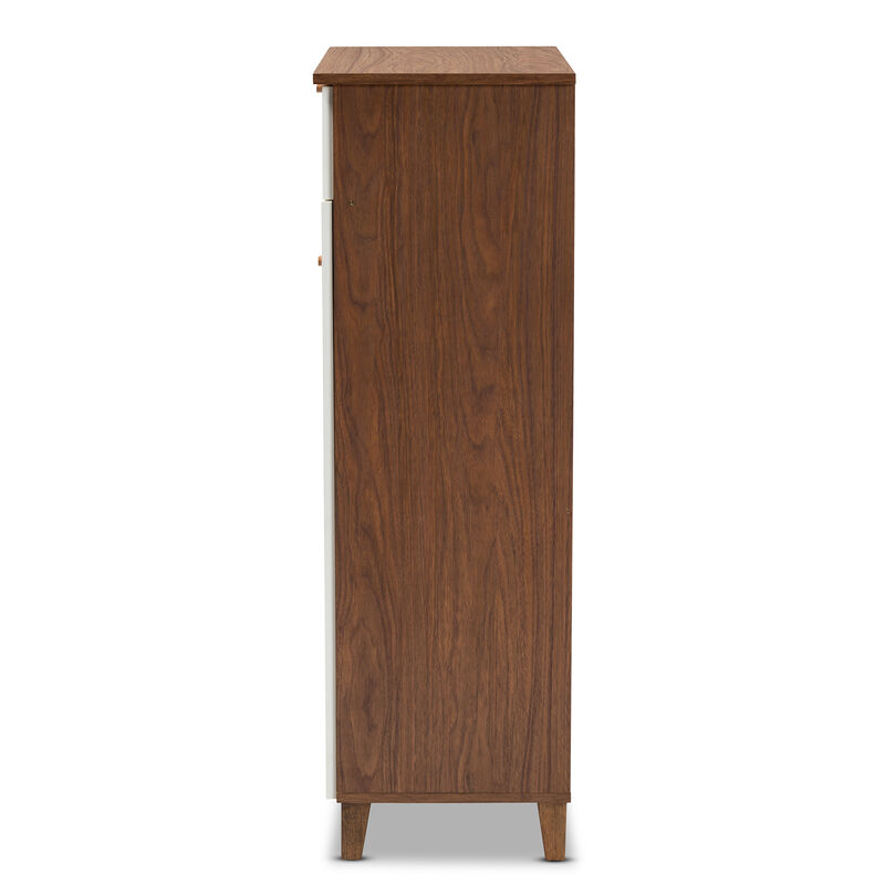 Baxton Studio Coolidge Modern 5 Shelf Wood Shoe Storage Cabinet with Drawer