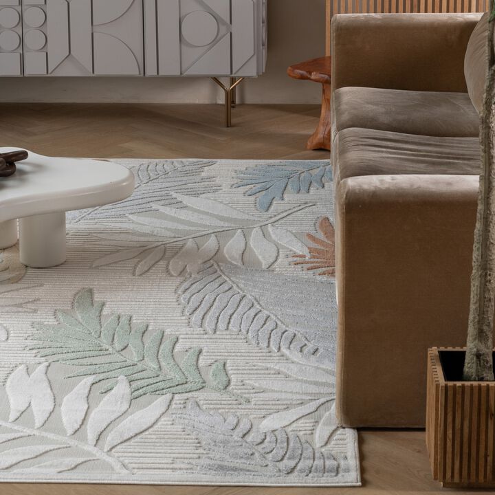 Alfombra Abstract Floral Cream Beige Indoor Outdoor Area Rug