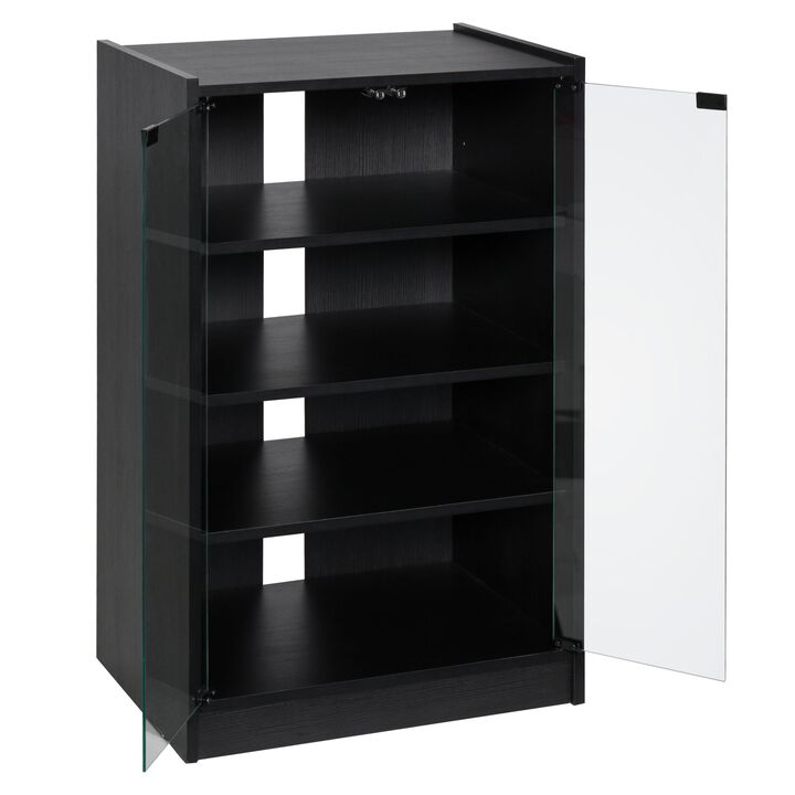 Black Media Center: 5-Tier Cabinet with Glass Door for TV/Gaming