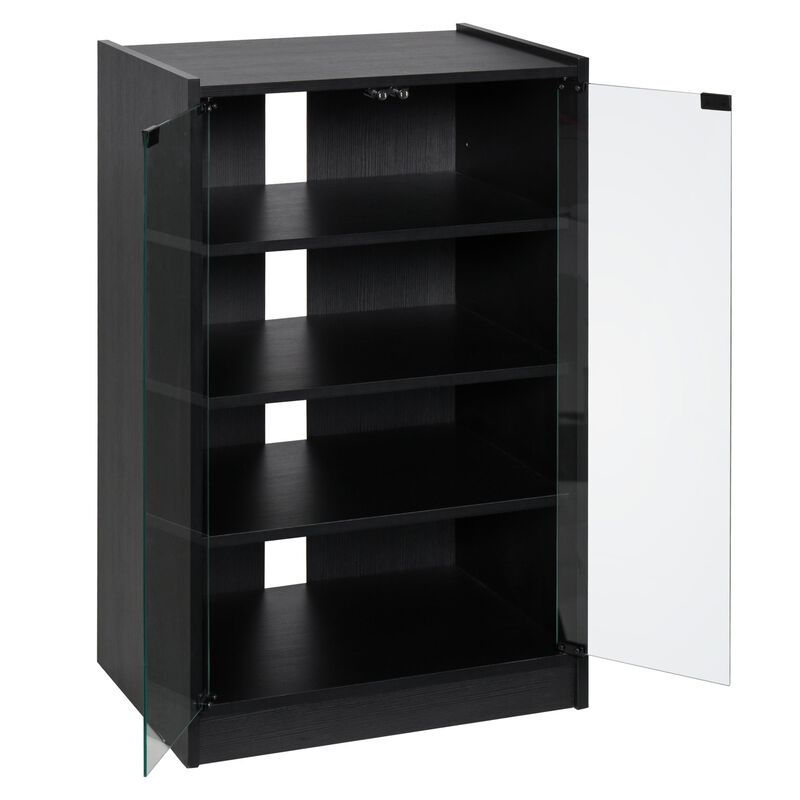 Black Media Center: 5-Tier Cabinet with Glass Door for TV/Gaming