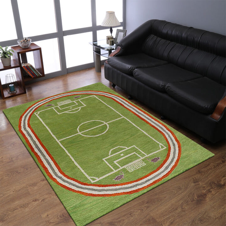 RUGSOTIC CARPETS HAND TUFTED WOOL ECO-FRIENDLY AREA RUGS  - 5'x8', Rectangle Shape, Green, Kids Design, High Pile Thick Handmade Anti Skid Area Rugs for Living Room, Bed Room (K03012)