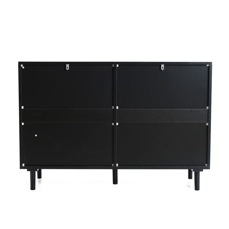 LuxenHome Black and Brown Wood 6-Drawer Rattan Dresser