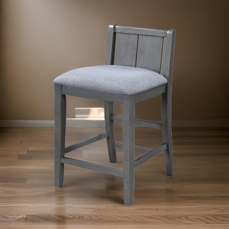 Ham 25 Inch Counter Height Chair Set of 2, Gray Upholstery, Solid Wood - Benzara