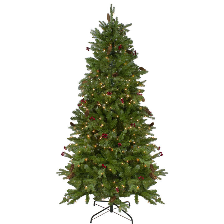 6.5’ Pre-Lit Mixed Winter Berry Pine Artificial Christmas Tree - Clear Lights