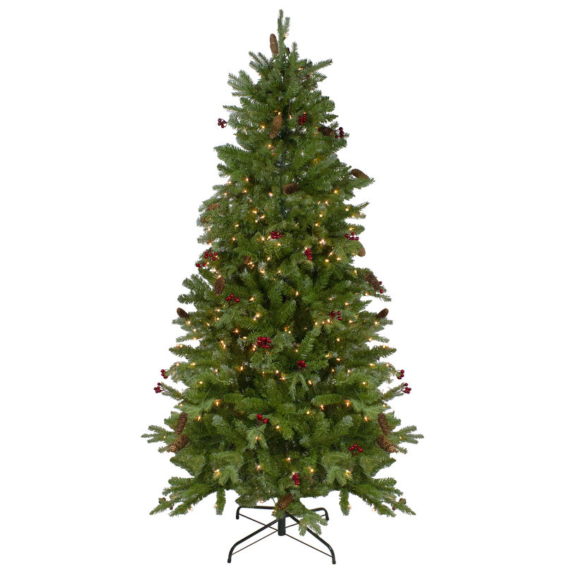 6.5’ Pre-Lit Mixed Winter Berry Pine Artificial Christmas Tree - Clear Lights