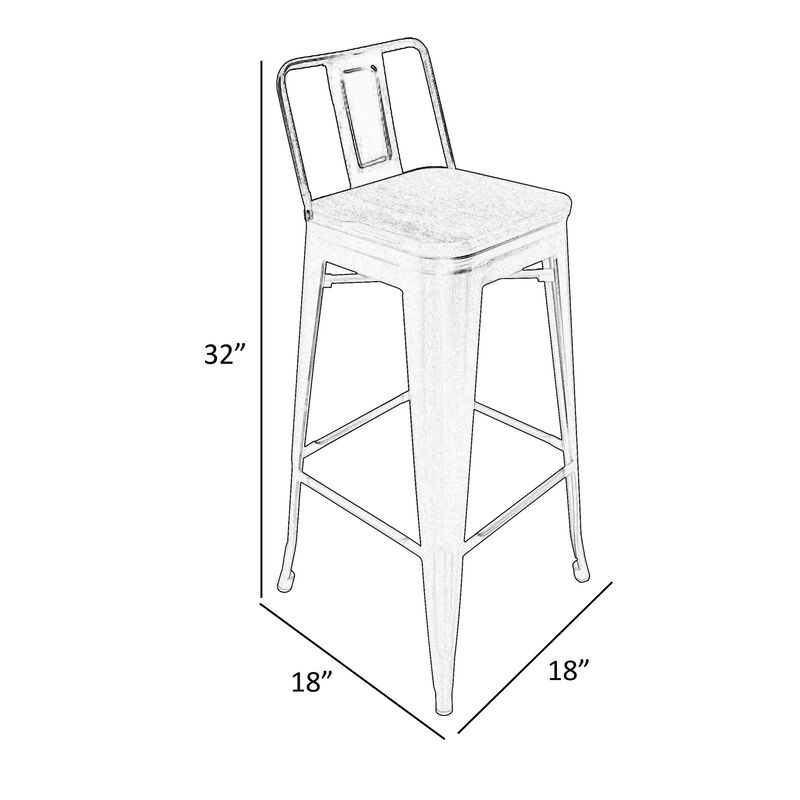 Trace 26 Inch Counter Stool Chair, Low Back, Wood Seat, Gray Metal Finish - Benzara