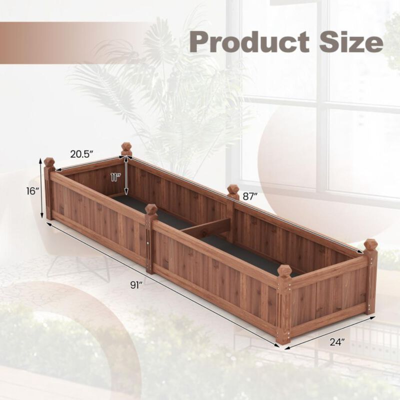 Hivvago 91 x 24 x 16 Inch Divisible Planter Box with Corner Drainage and Non-woven Liner for Growing Vegetables
