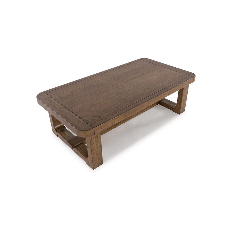 Cabal Coffee Table, Light Brown Hardwood Frame, Rectangular 34 Inch - Benzara