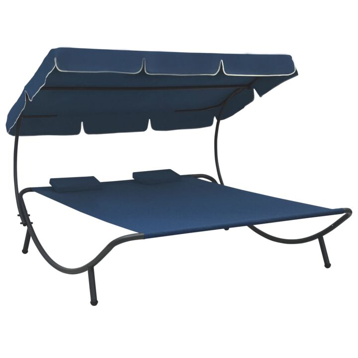 vidaXL Outdoor Lounge Bed with Canopy and Pillows Blue