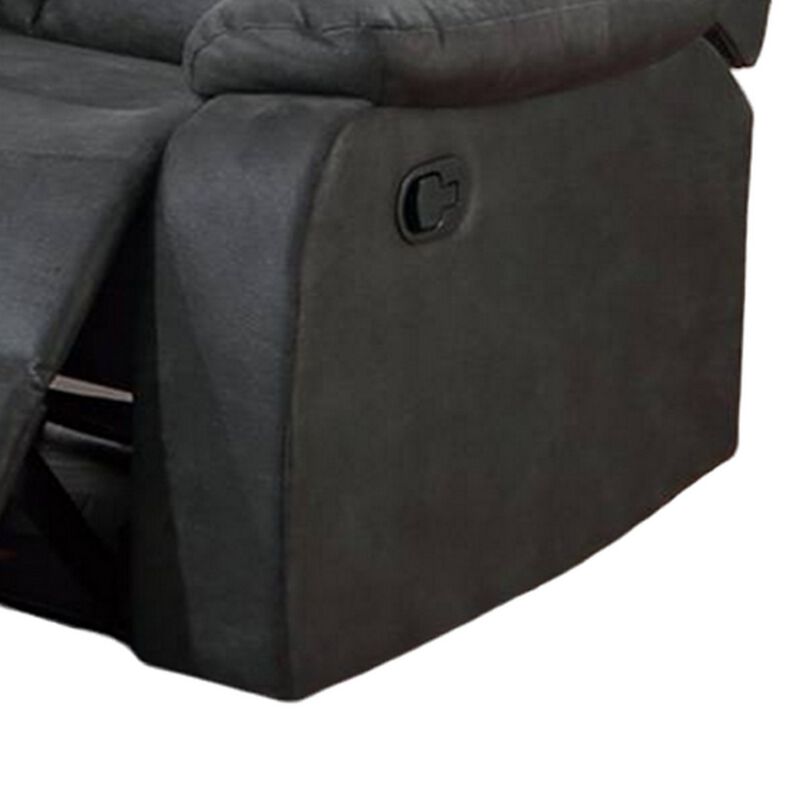 Corie Manual Recliner Chair, Pillow Cushioned, Dark Gray Faux Leather - Benzara