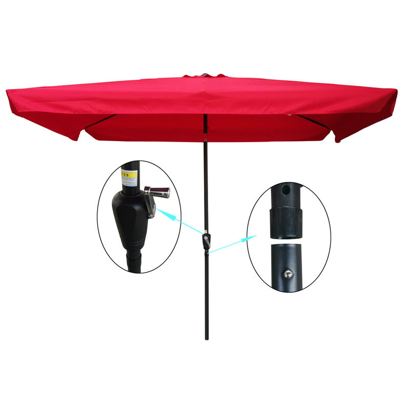 10 X 6.5FT Rectangular Patio Umbrella Outdoor Market Umbrellas With Crank And Push Button