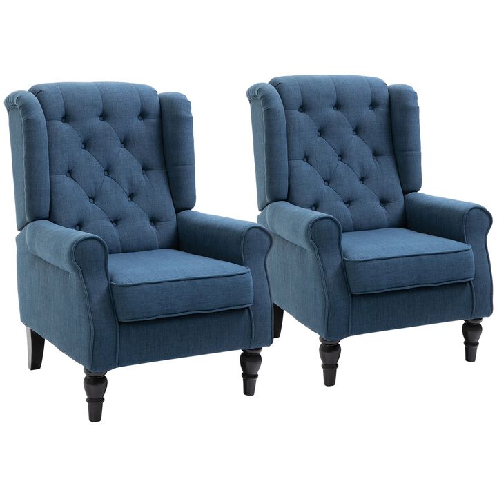 Blue Accent Seating: Set of 2 Tufted High Wingback Chairs