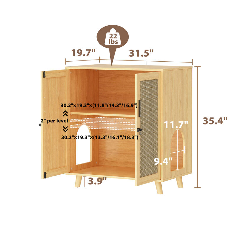 Cat Litter Box Enclosure with Lock Sisal Door, Modern Hidden Litter Box Furniture Cat Washroom Storage for Living Room
