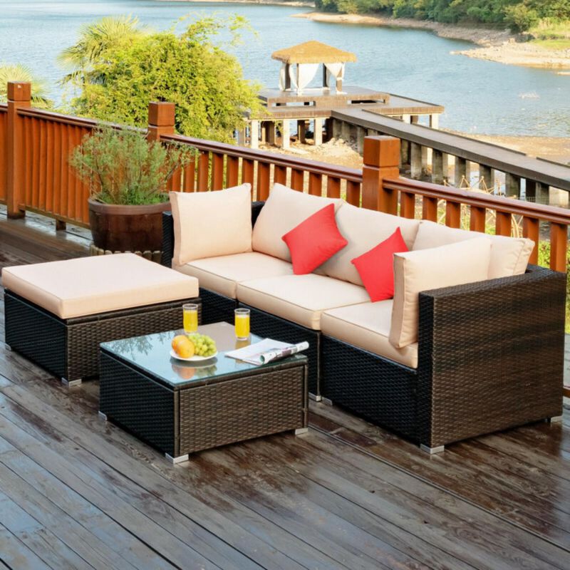 Hivvago 5 Pieces Outdoor Patio Rattan Furniture Set With Cushions