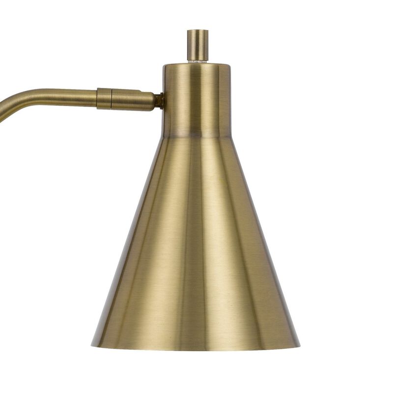 Sty 24 Inch Task Table Lamp, Swivel Brass Shade Angled Thin Metal Pole - Benzara